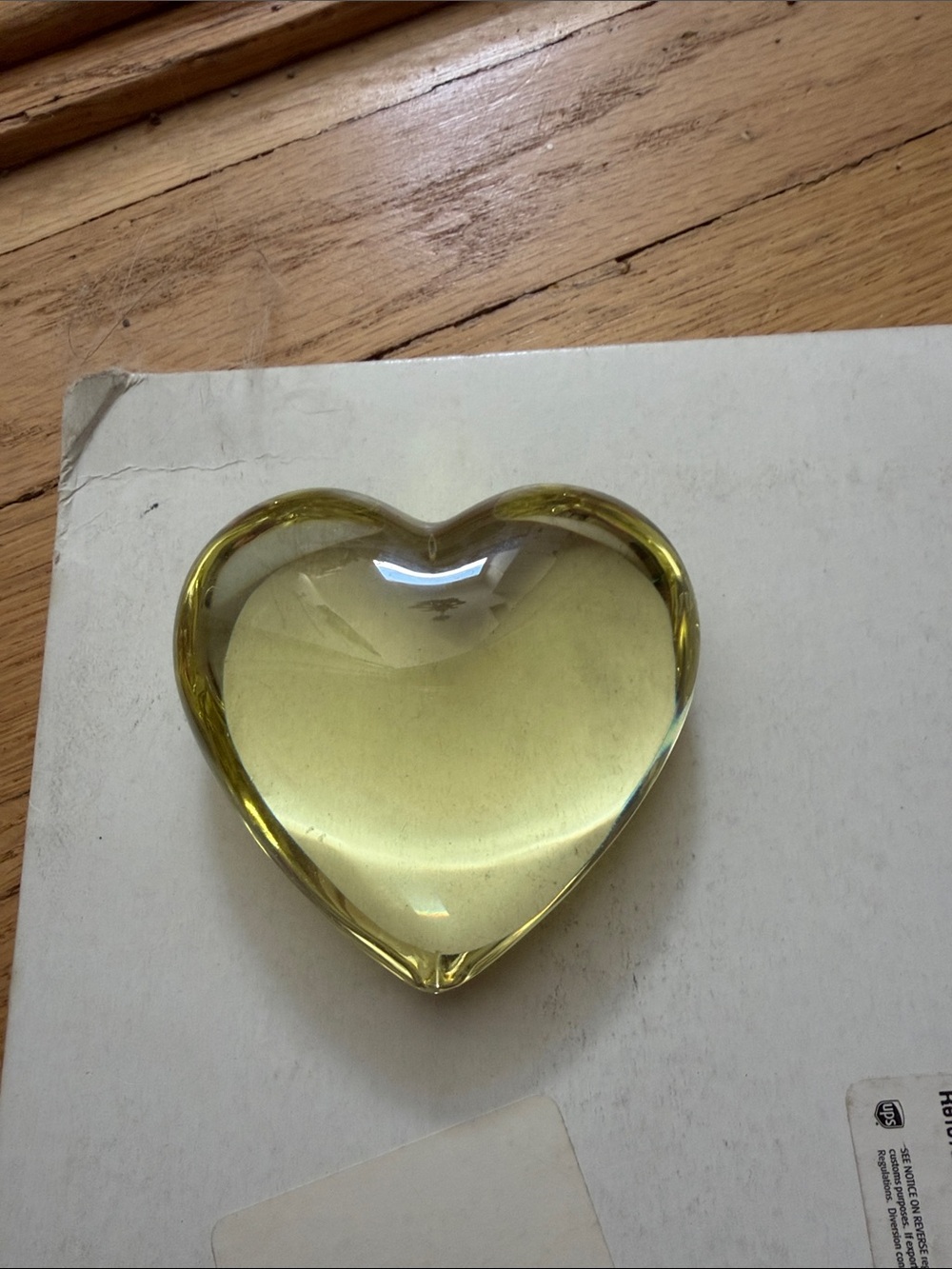 Yellow Glass Heart Paperweight